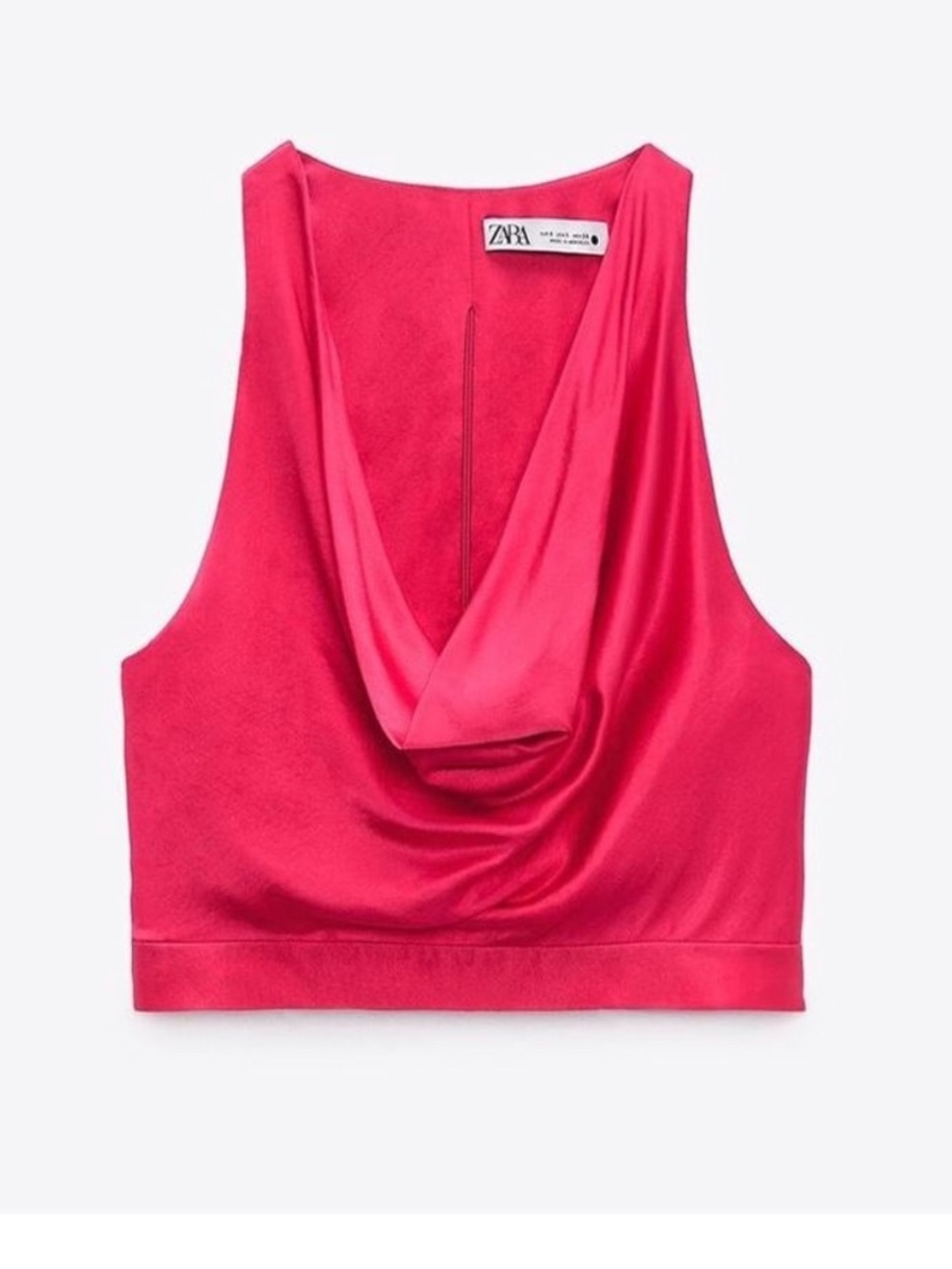 Zara Pink Satin Draped V-Neck Sleeveless Top